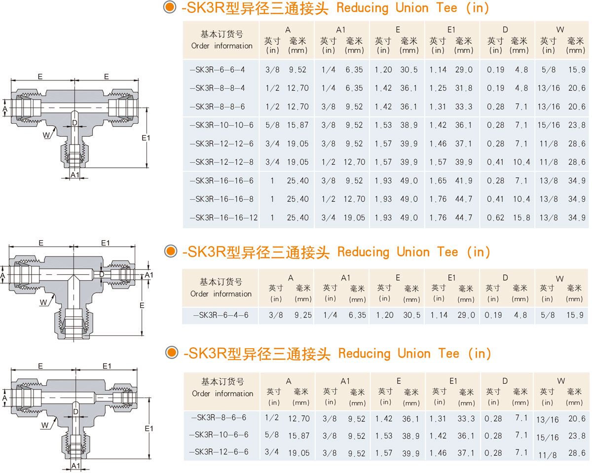 XYG-SK3R型異徑三通接頭規(guī)格型號列表